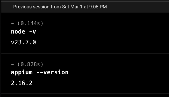 node-and-appium-version