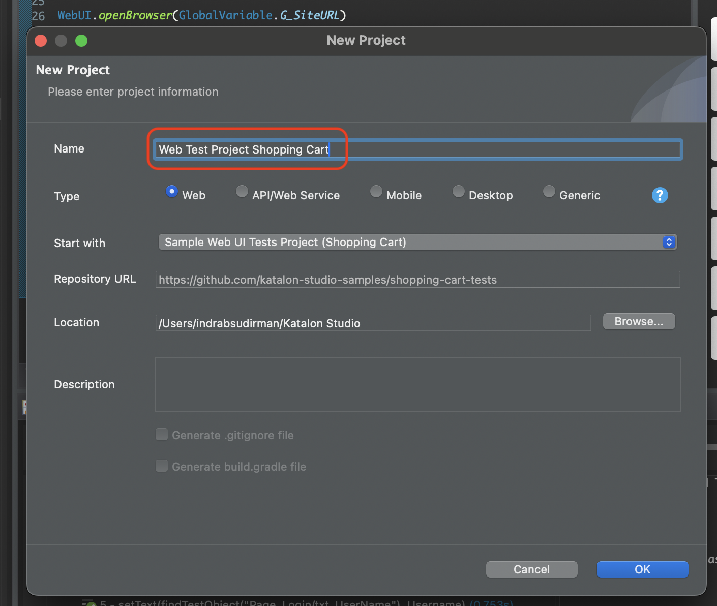 create new shopping cart test