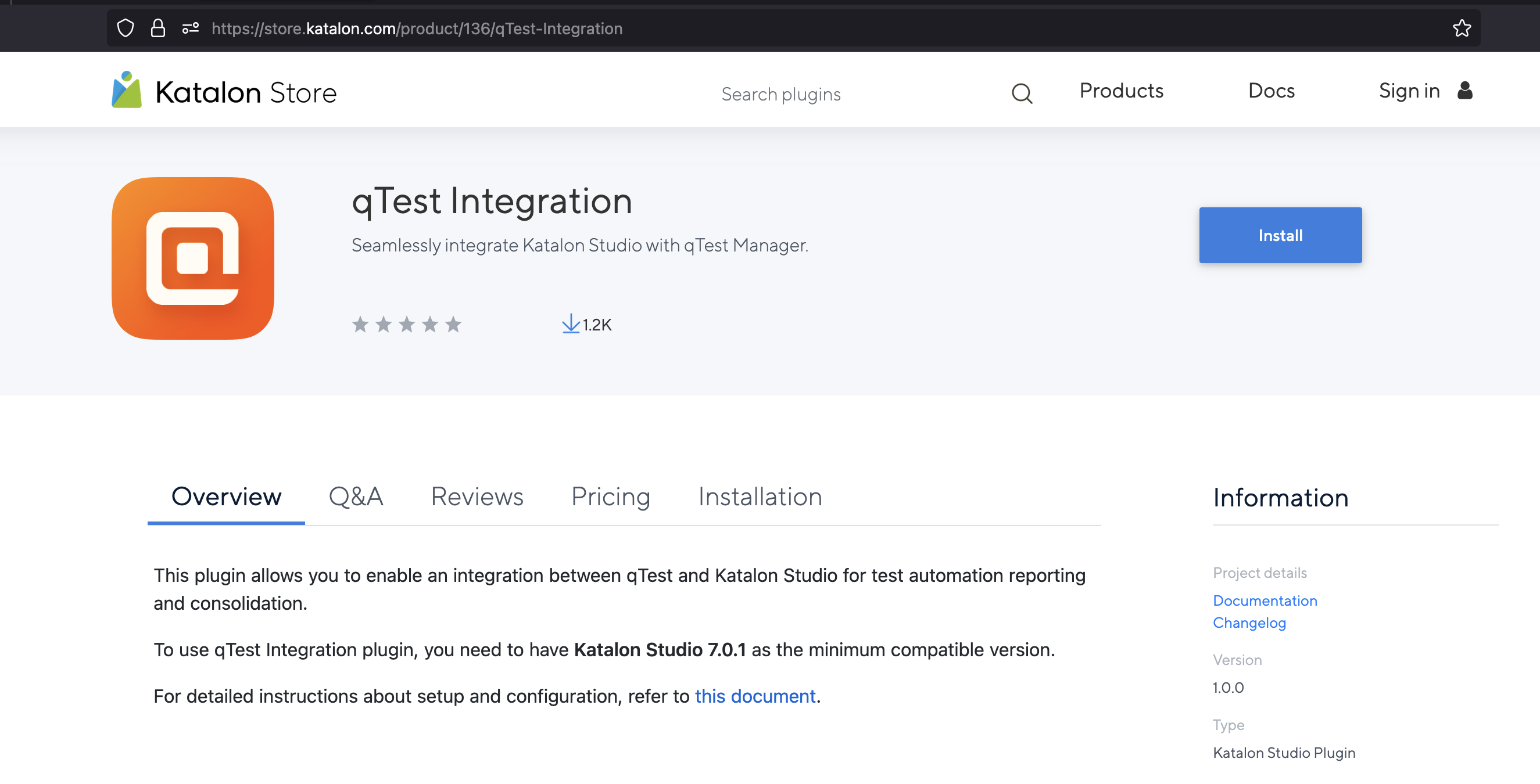 qTest Plugin in Katalon Store