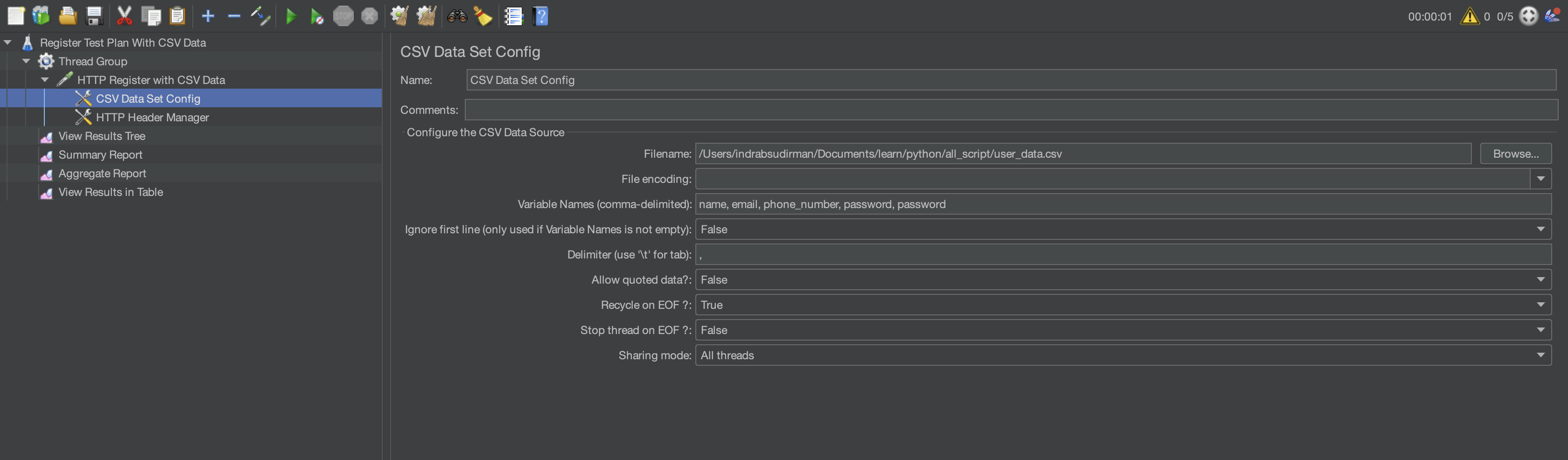 CSV Data Set Config Setting