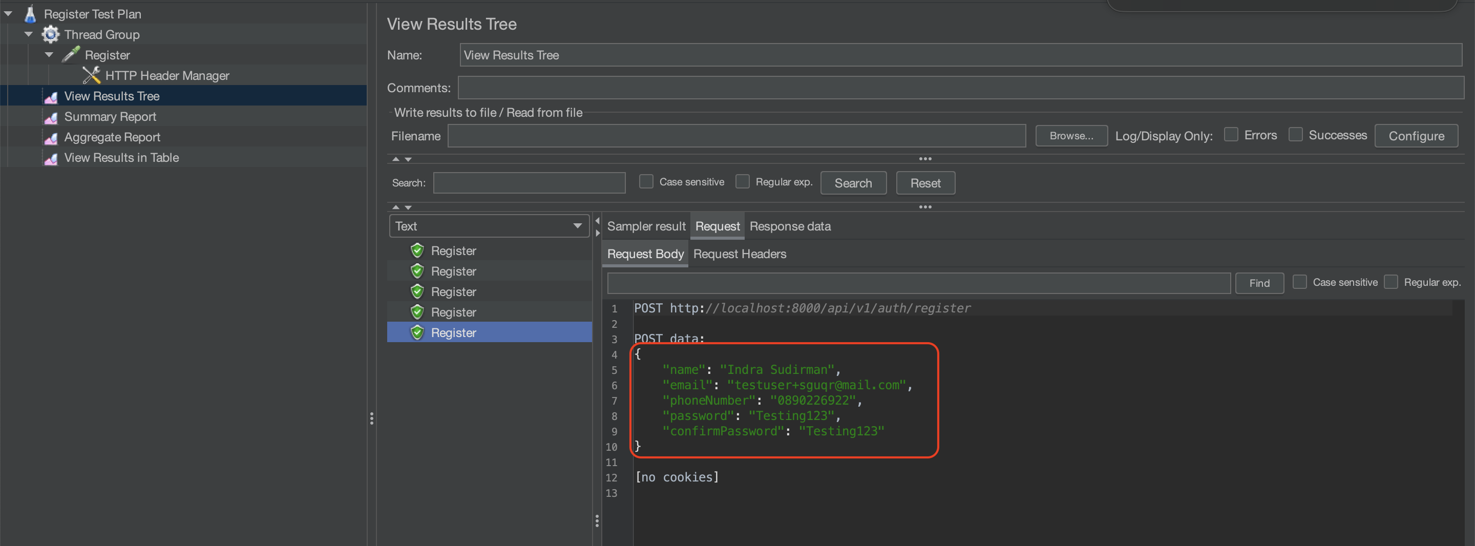 View Result Tree Run Test Last Data