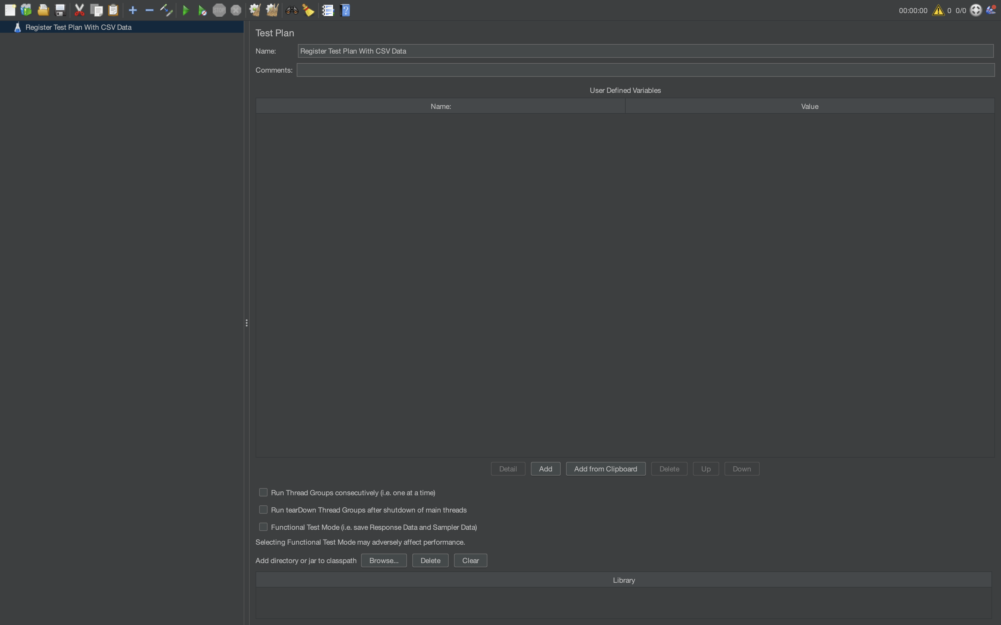Empty Test Plan With CSV Data