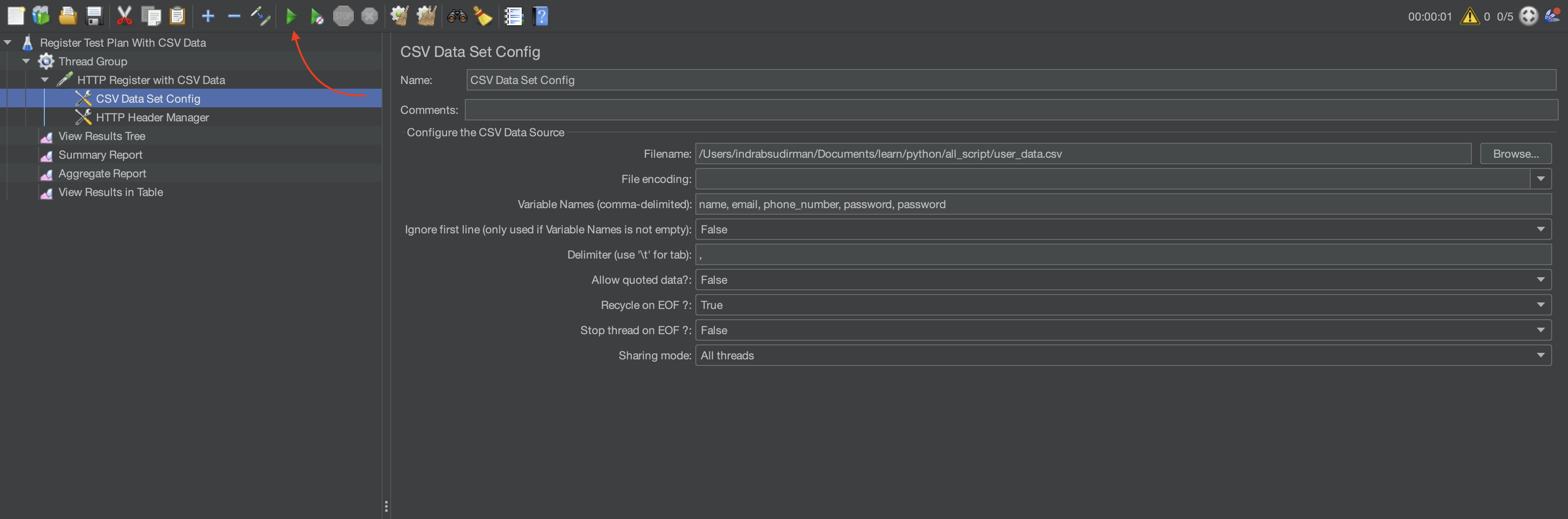 Start Run Test With CSV