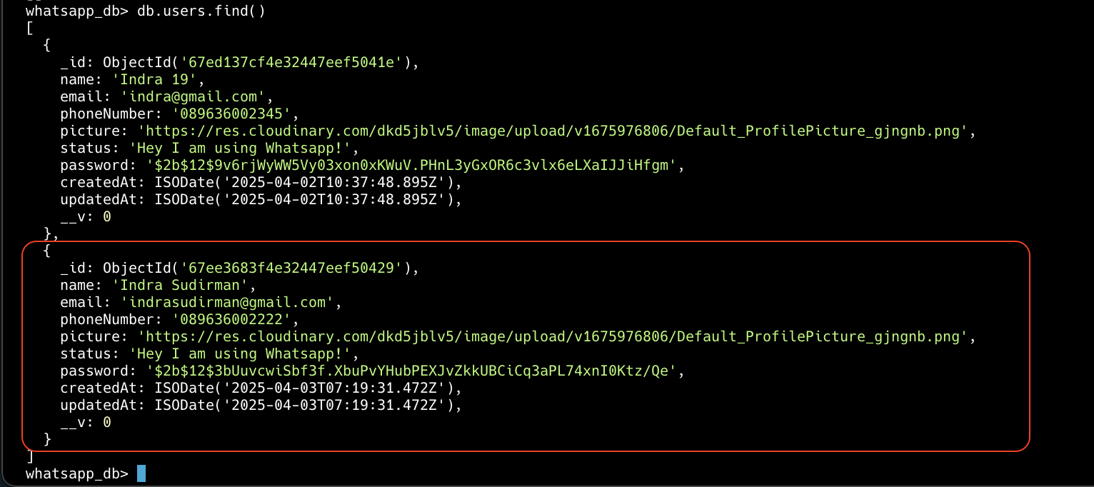 MongoDB Terminal Register Inserted