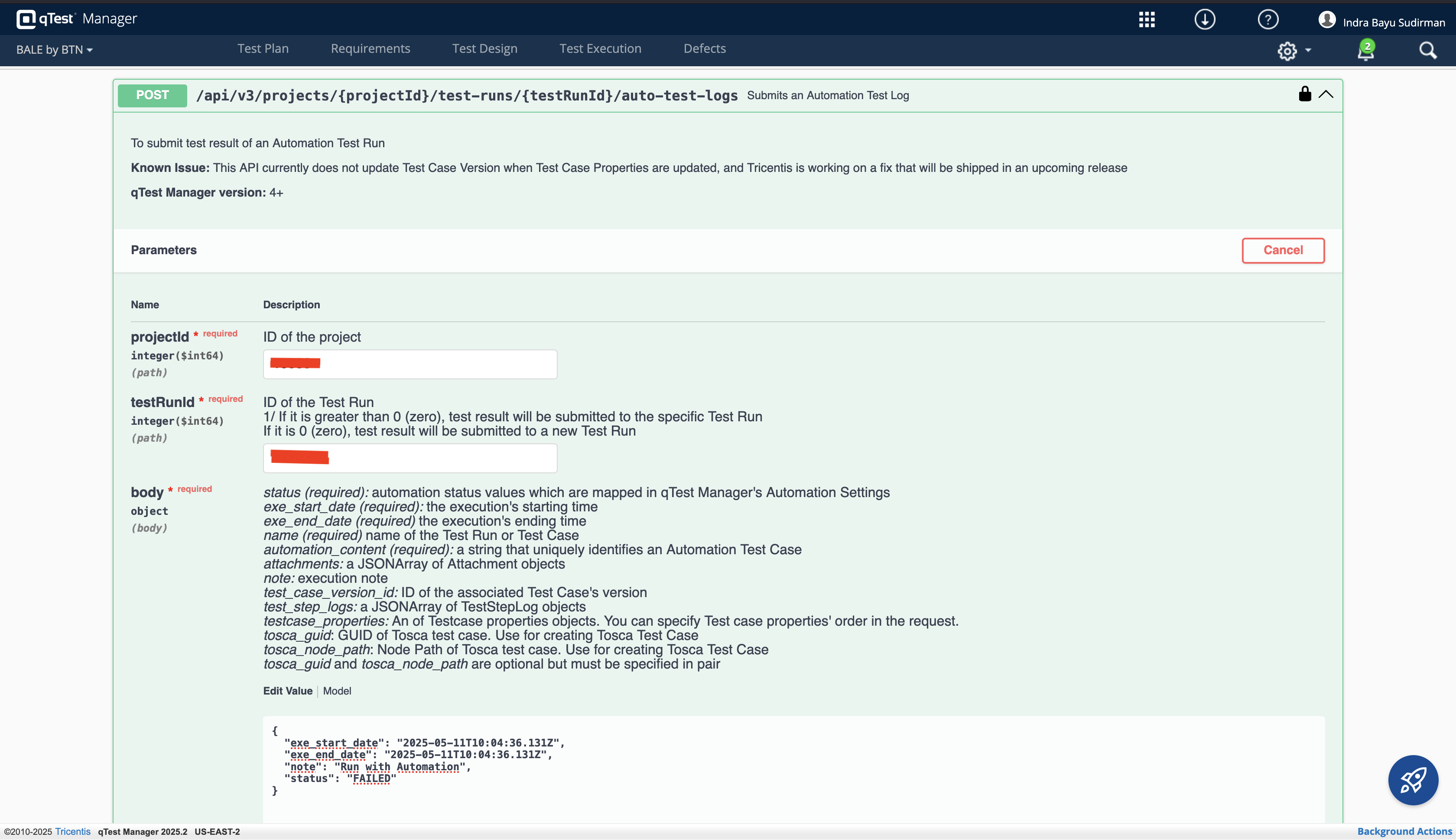 qTest Post Test Log Marked Result