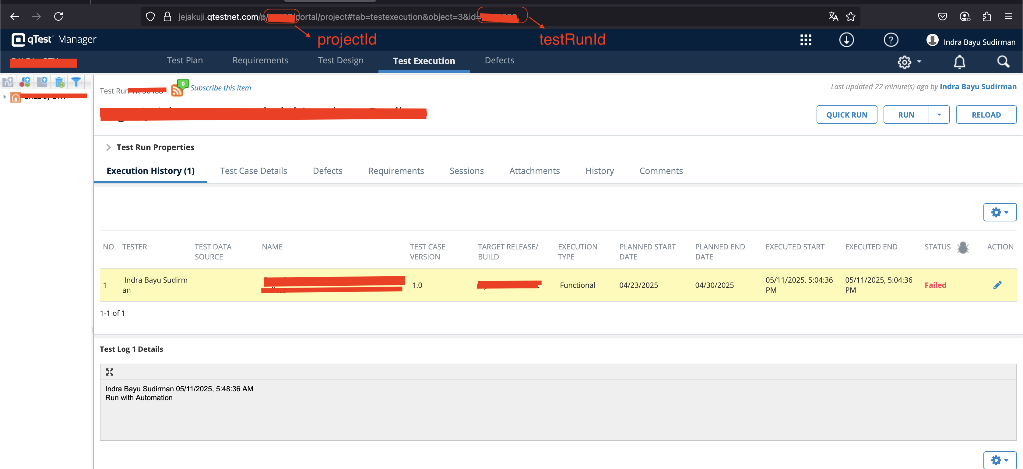 qTest Post Test Log Result