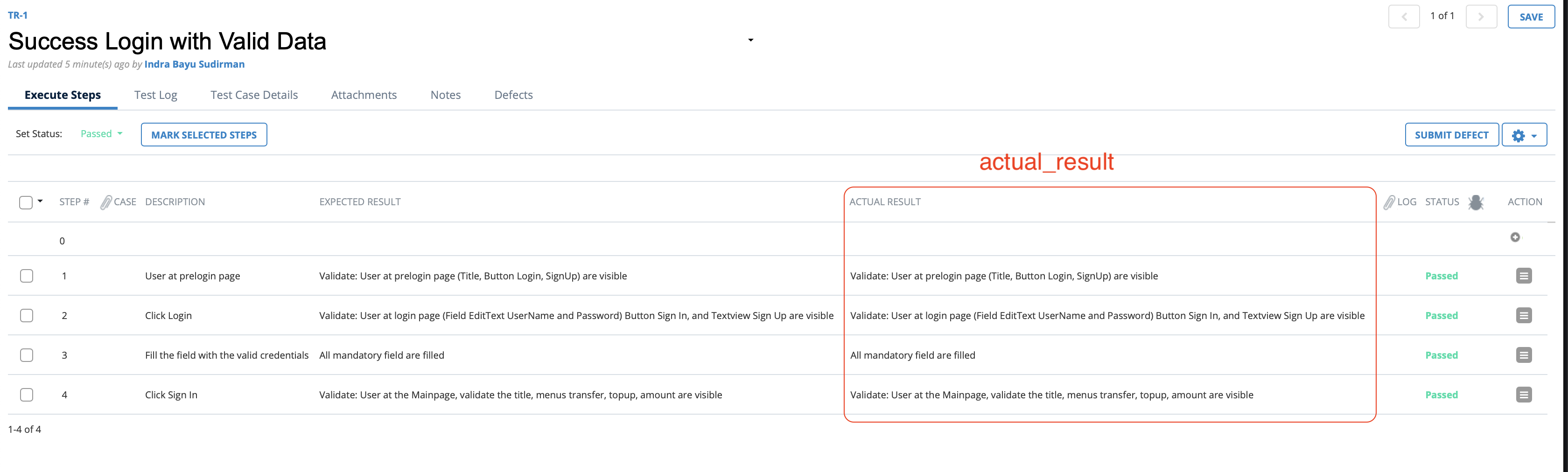 qTest Request Payload Test Step Status