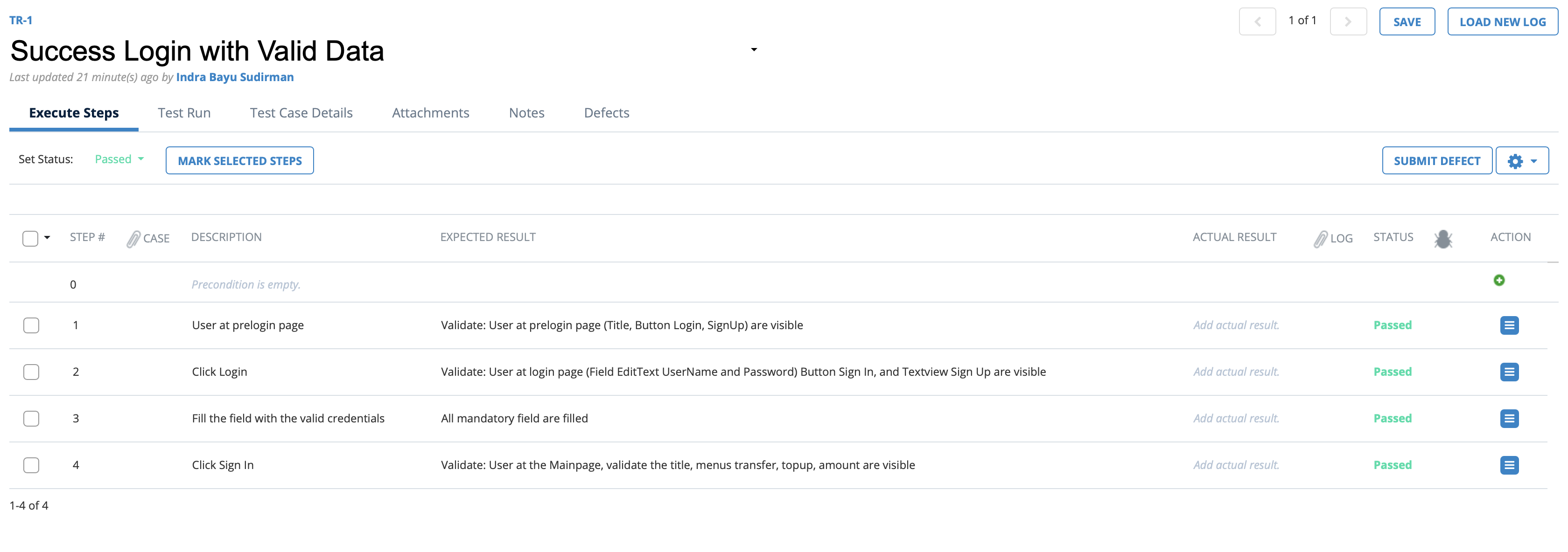 qTest Request Payload Test Step Status