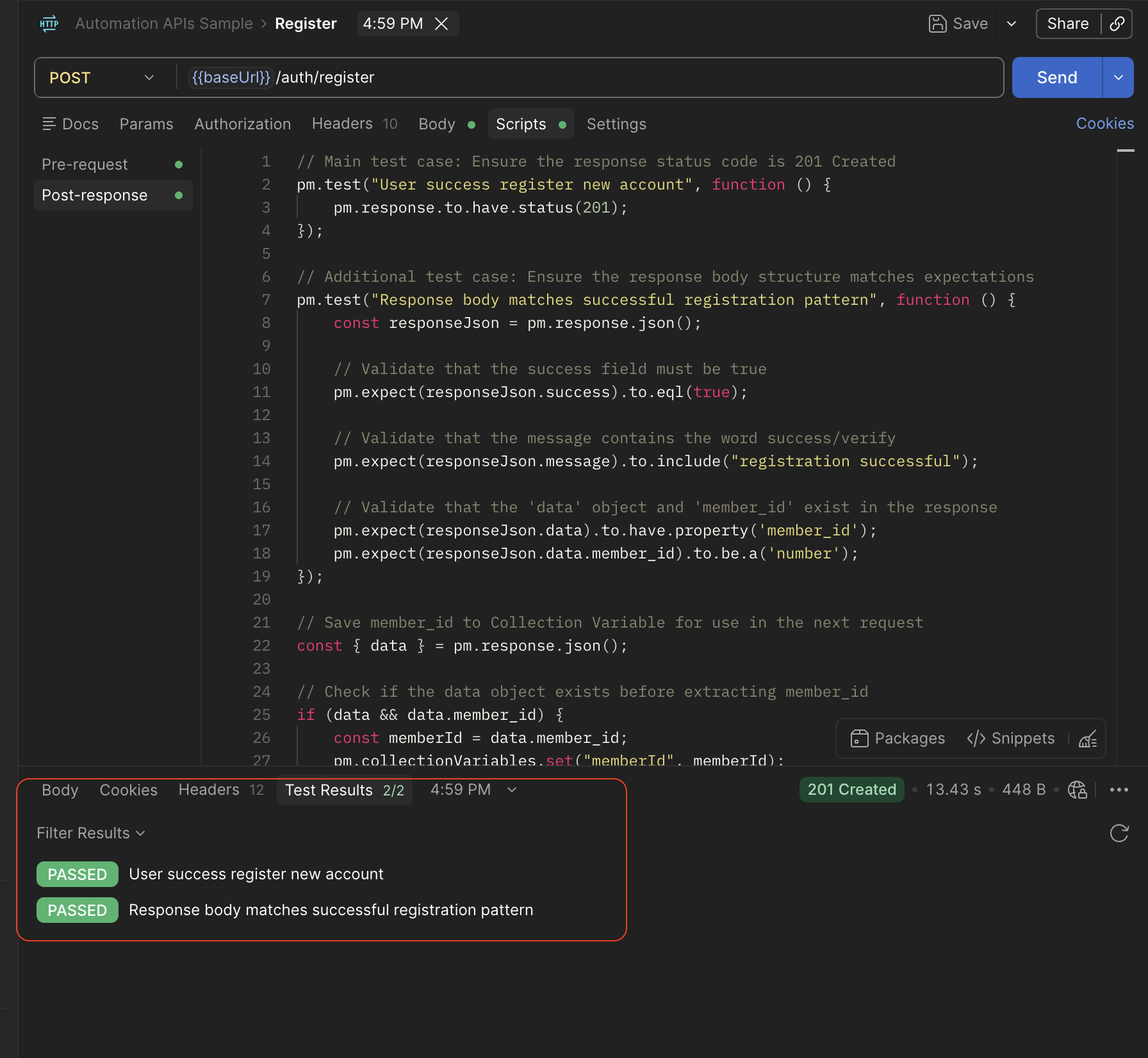Post Request Script Register