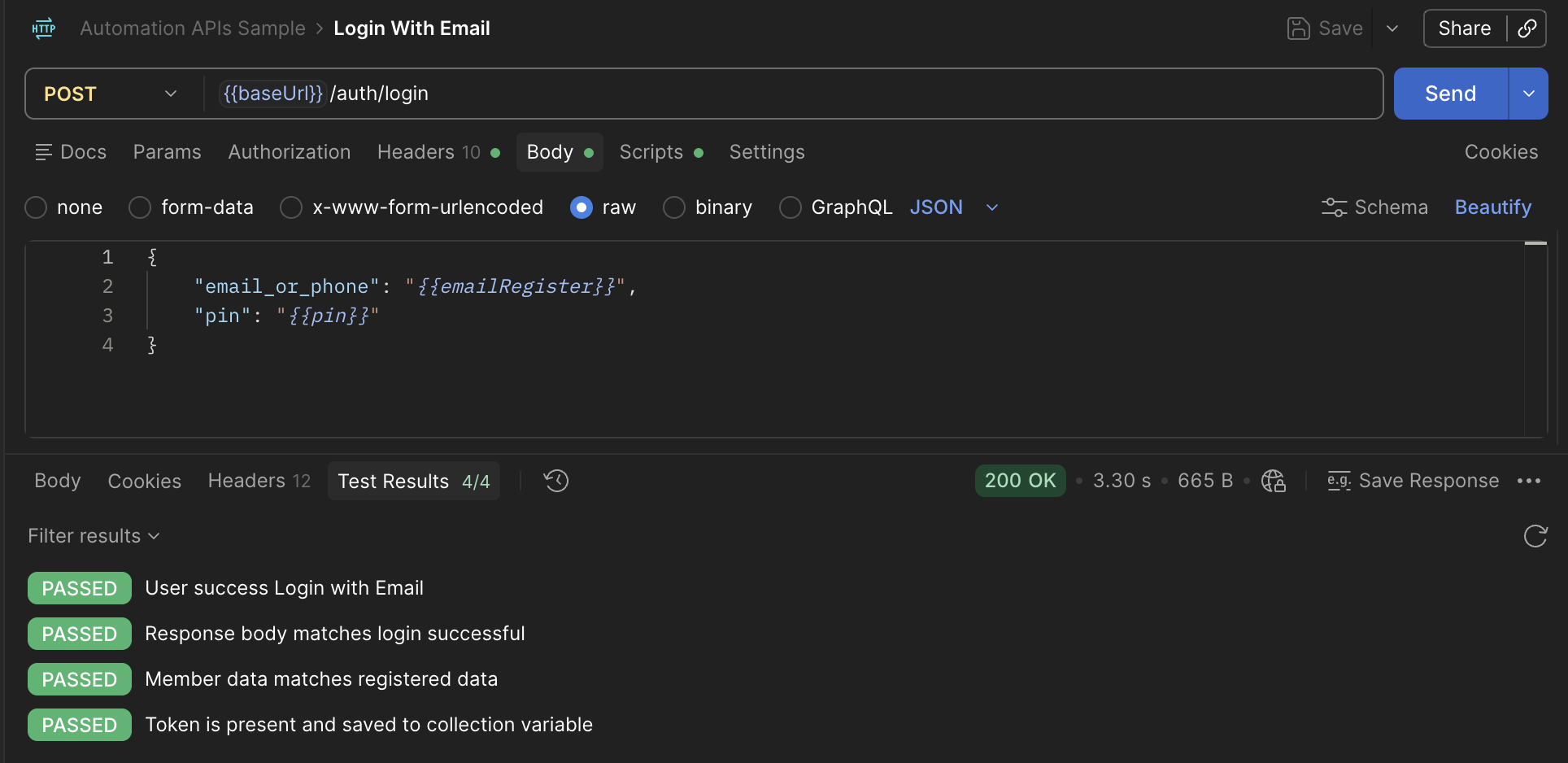 Test Result Login